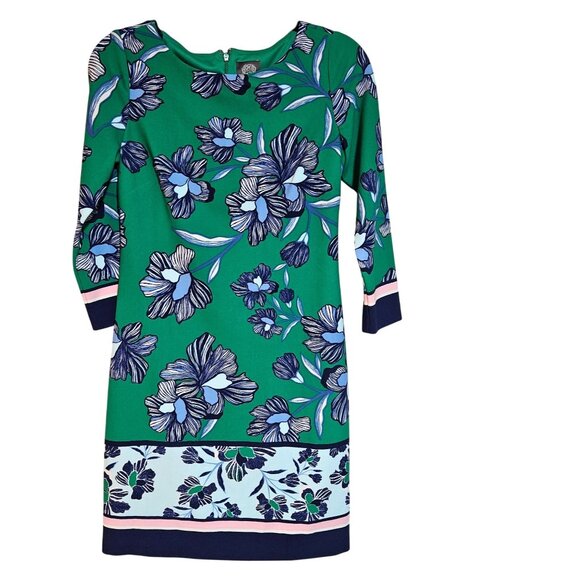 Vince Camuto Womens Spring Floral Preppy Green Sheath Dress 3/4 Sleeve Fully Lin - Picture 3 of 16
